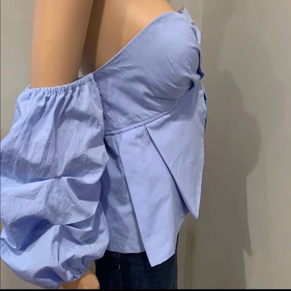 WHITE EYELASH Blue Off The Shoulder Puff Sleeve Top Size M Excellent Condition - Picture 5 of 11